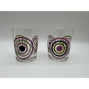 2 Retro IKEA Godis Purple Green Geometric Low Ball Double Old Fashioned Glasses
